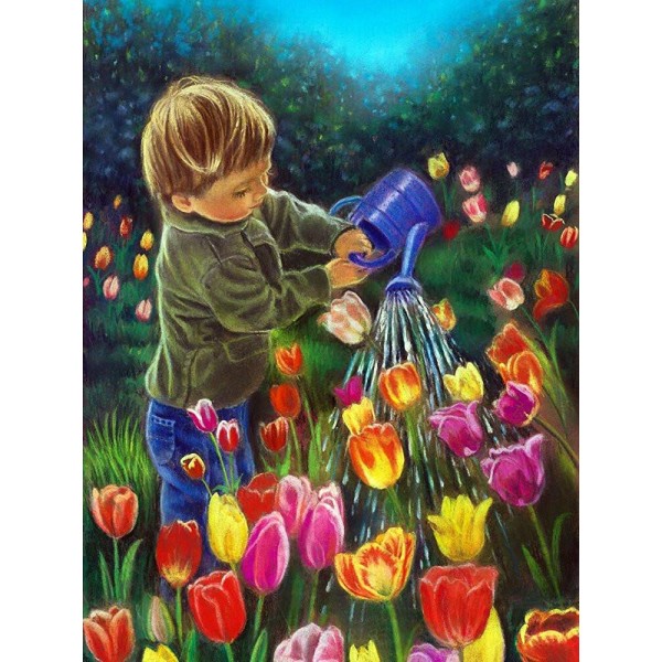 Little boy in flowers (40X50cm) Painting By Numbers UK