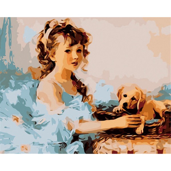 Girl and puppy Painting By Numbers UK