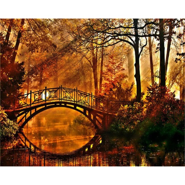 Autumn forest and bridge Painting By Numbers UK