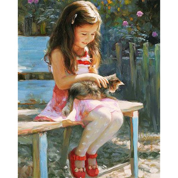A girl and a cat Painting By Numbers UK