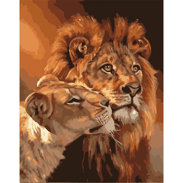 Animal Little Lion And Mom Painting By Numbers UK