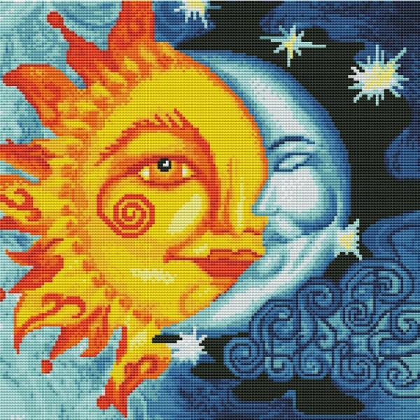 14ct Full cross stitch | Sun and moon（40x40cm） Painting By Numbers UK