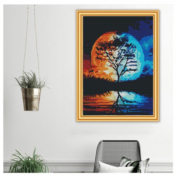 14ct Fullcross stitch | Tree Moon（30x40cm） Painting By Numbers UK