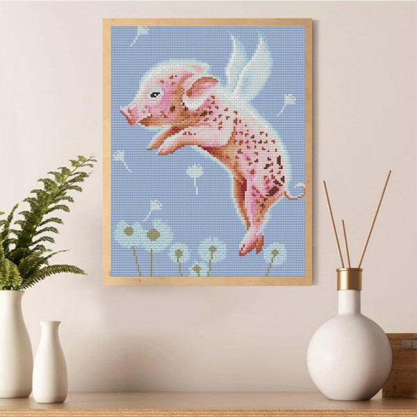 11ct Full cross stitch | Flying pig（30x40cm） Painting By Numbers UK