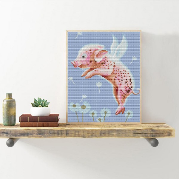 11ct Full cross stitch | Flying pig（30x40cm） Painting By Numbers UK