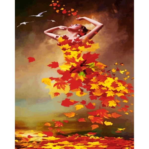 Abstract Autumn Leaves Lady (40X50cm) Painting By Numbers UK