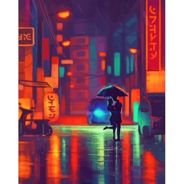 Rainy night couple - 40*50cm Painting By Numbers UK