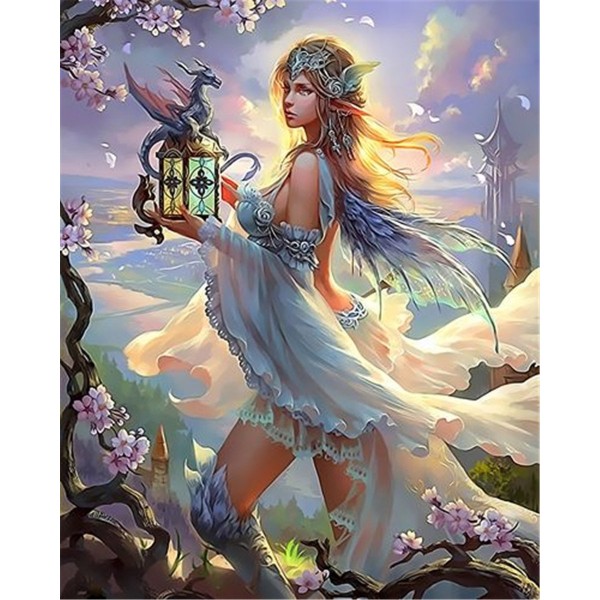 Beautiful fantasy fairy and little dragon Painting By Numbers UK
