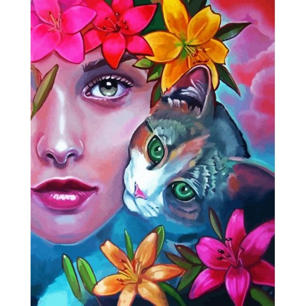 Woman And Cat- 40*50cm Painting By Numbers UK