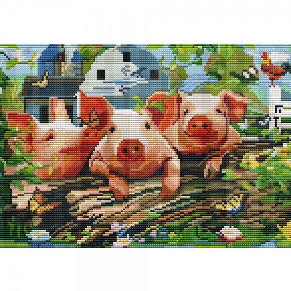 11ct Full cross stitch | Pig（30x40cm） Painting By Numbers UK