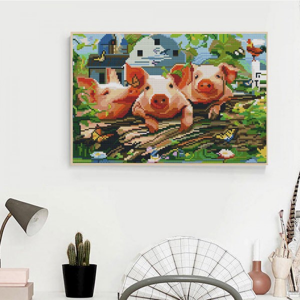 11ct Full cross stitch | Pig（30x40cm） Painting By Numbers UK