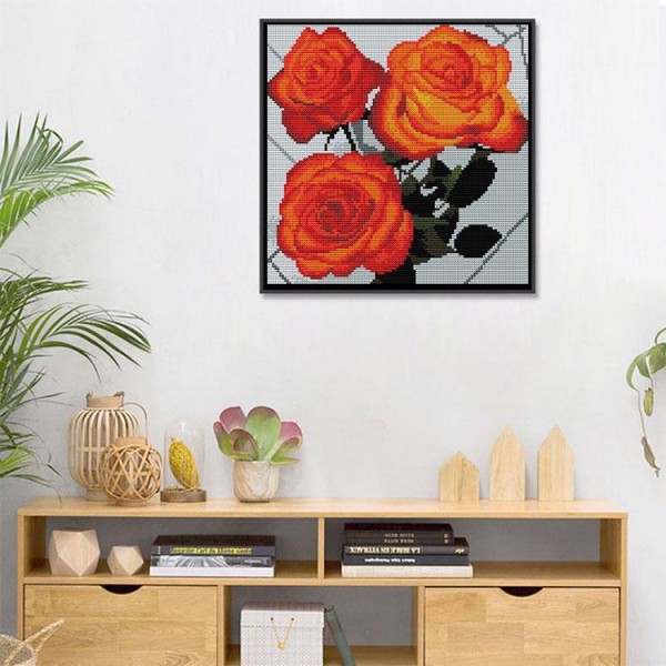 11ct Full cross stitch | Red rose（30x30cm） Painting By Numbers UK