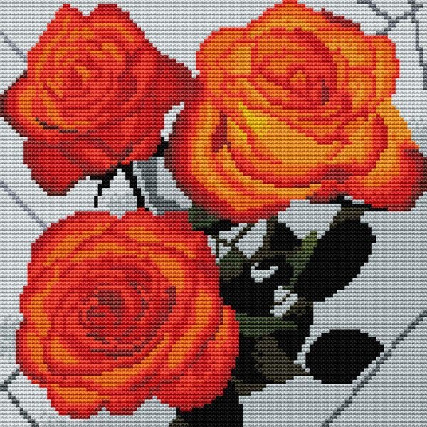 11ct Full cross stitch | Red rose（30x30cm） Painting By Numbers UK