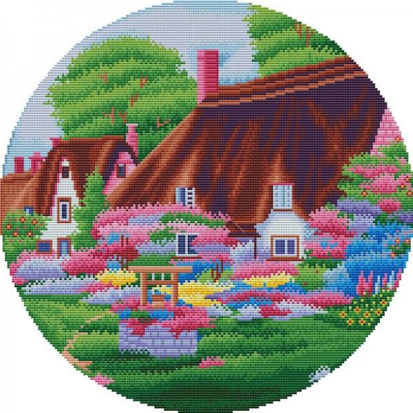 11ct Full cross stitch | Landscape Round Cross Stitch（36x36cm） Painting By Numbers UK