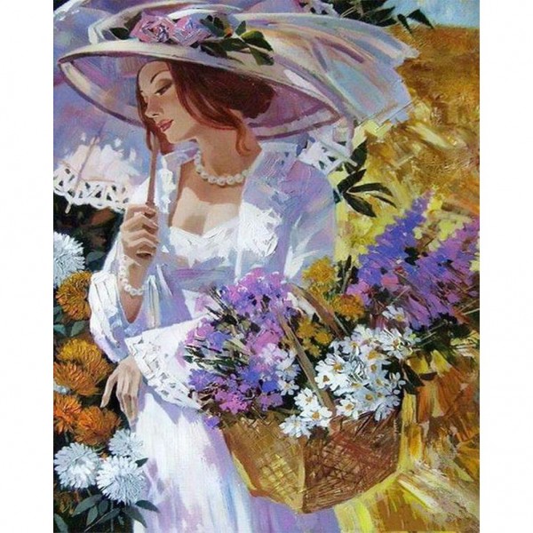 Woman holding flowers-- 40*50cm Painting By Numbers UK