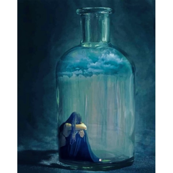 Woman trapped in glass bottle- 40*50cm Painting By Numbers UK