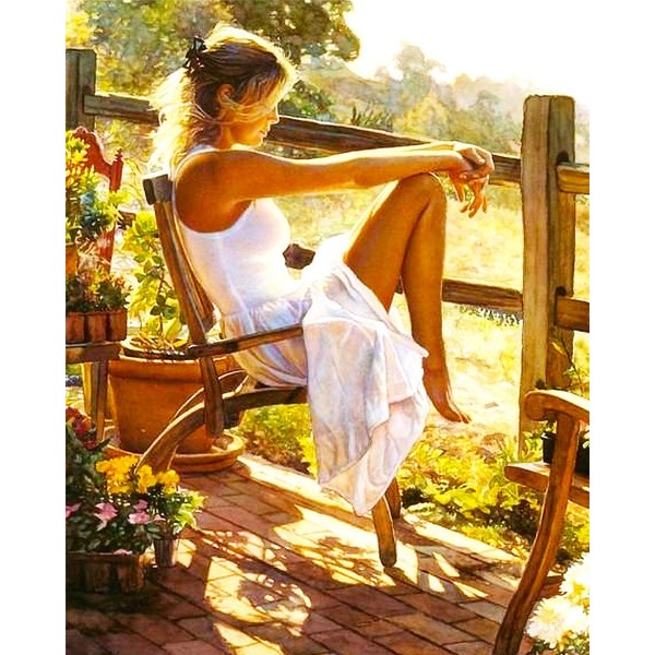 Girl in white dress bathes the sun Painting By Numbers UK