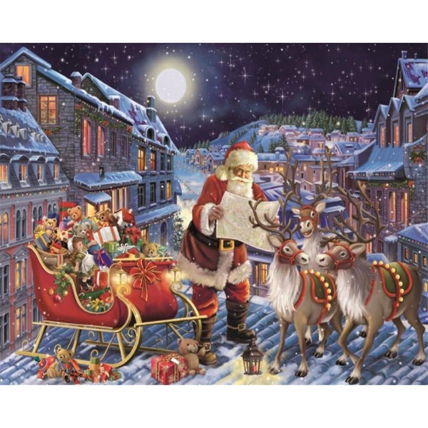 Santa Claus looking up the map Painting By Numbers UK