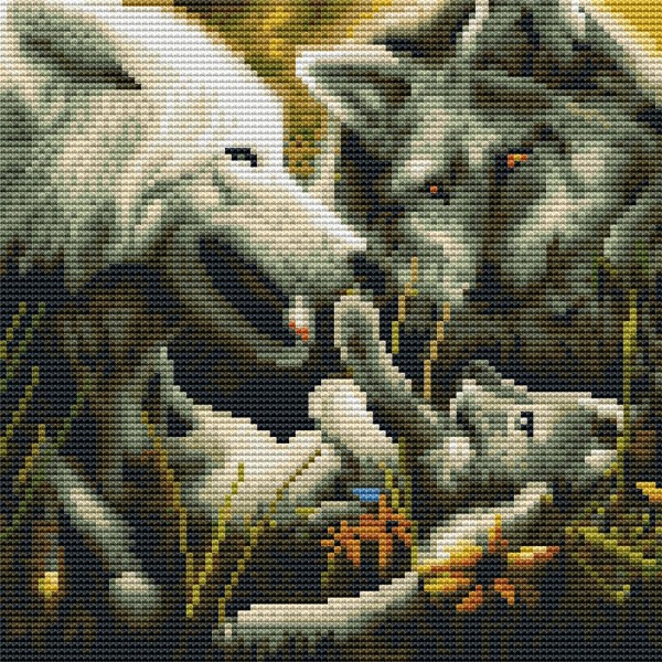 11ct cross stitch | Wolf family (30x30cm) Painting By Numbers UK