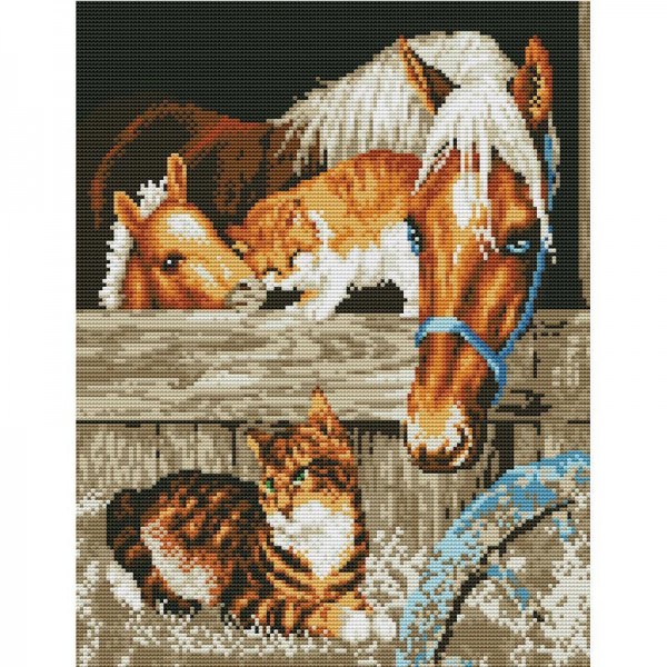 14ct Full cross stitch | Horses and cat（45x35cm） Painting By Numbers UK