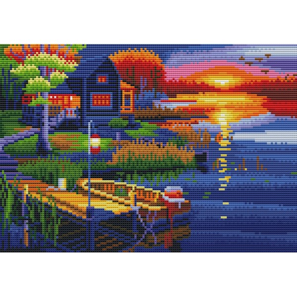 11ct Full cross stitch | Riverside cottage（30x40cm） Painting By Numbers UK