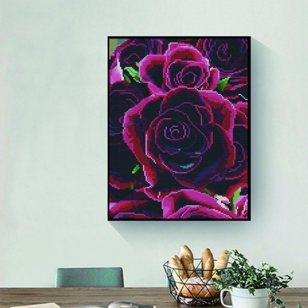 11ct Full cross stitch | Rose flower（30x40cm） Painting By Numbers UK