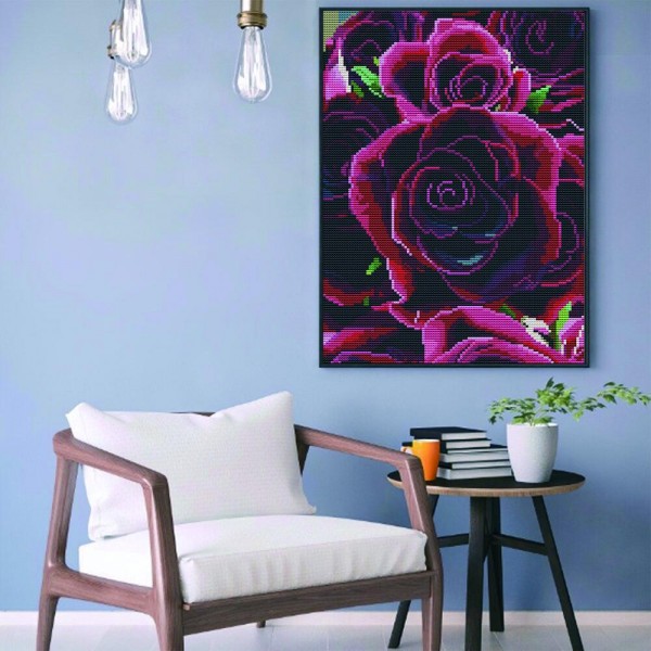 11ct Full cross stitch | Rose flower（30x40cm） Painting By Numbers UK
