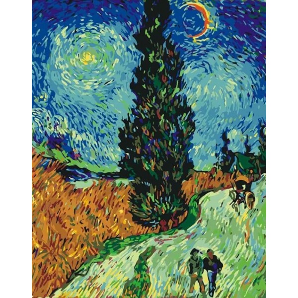 Road with Cypress and Star Van Gogh (40X50cm) Painting By Numbers UK