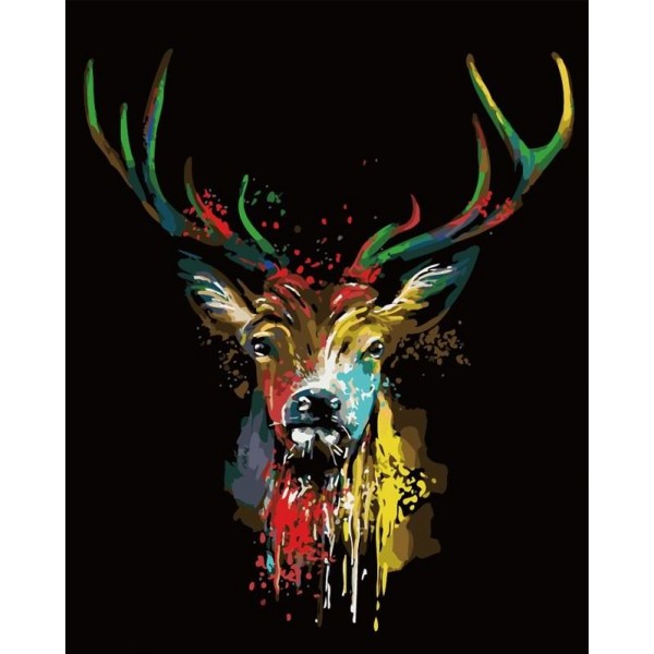 Colored Deer In Dark (40X50cm) Painting By Numbers UK