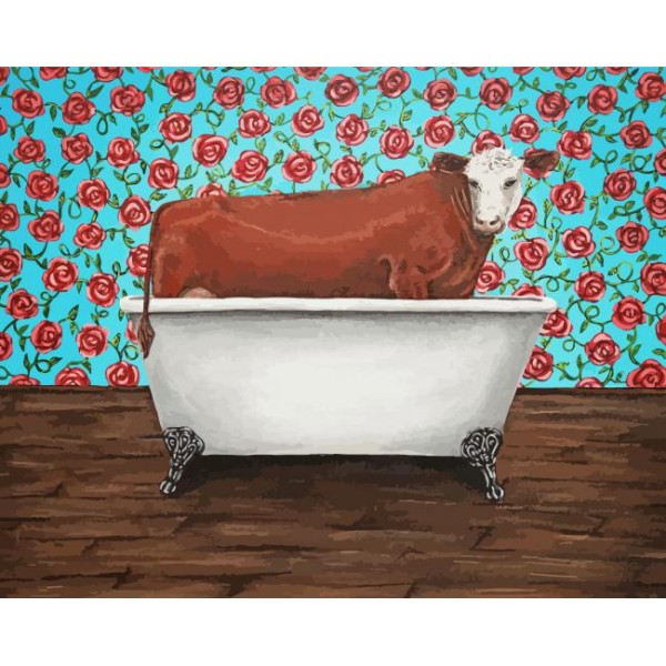 Cow in bathtub- 40*50cm Painting By Numbers UK