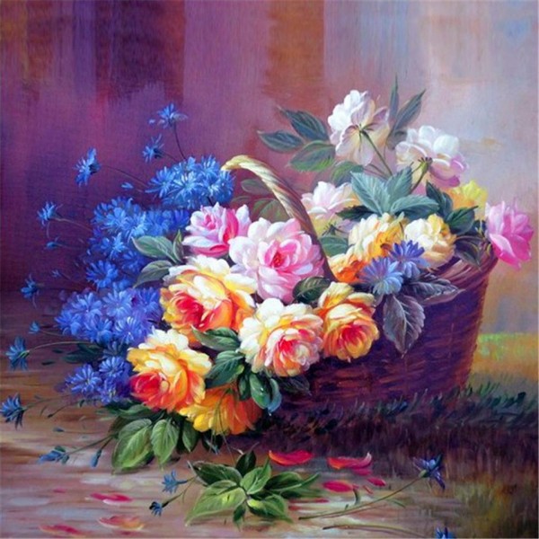 Flowers in a flower basket Painting By Numbers UK