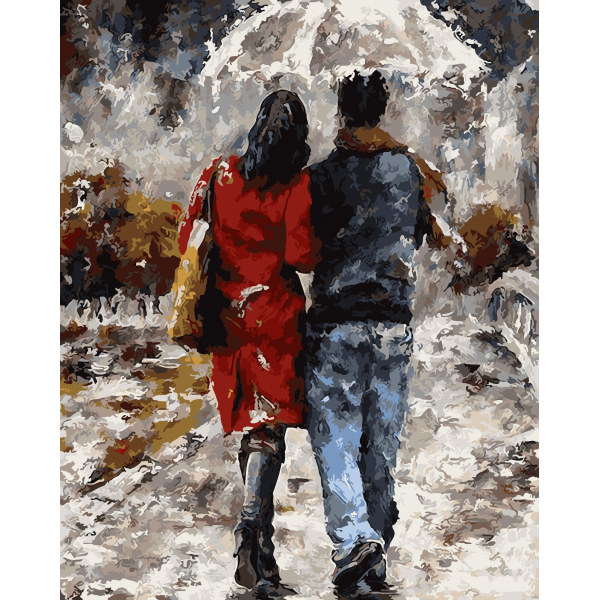 Couple walking in snow (40X50cm) Painting By Numbers UK
