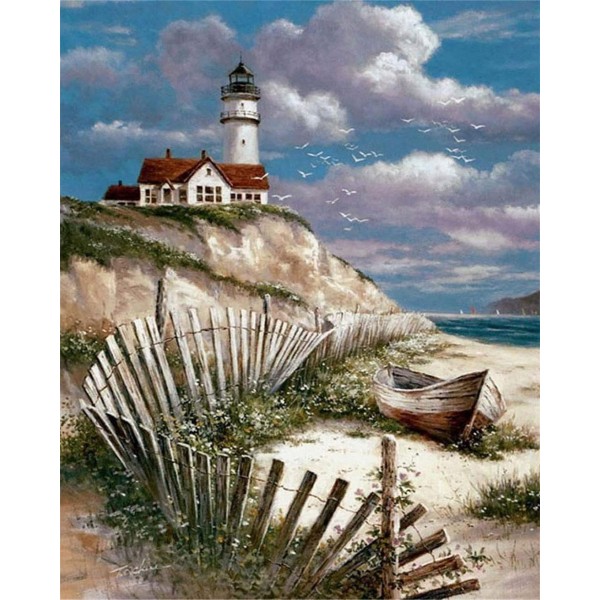 Lighthouse boat on the coast Painting By Numbers UK