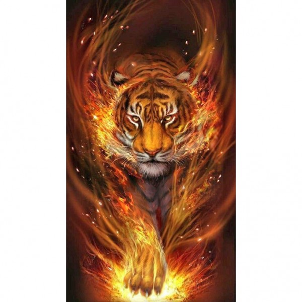 DIY Painting By Numbers-Tiger walking in flames-50*100cm Painting By Numbers UK