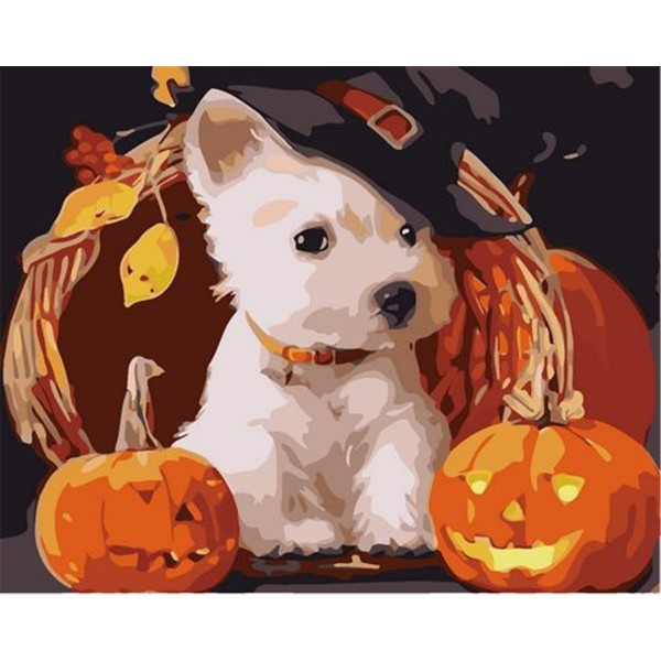 Pumpkin lantern and dog Painting By Numbers UK