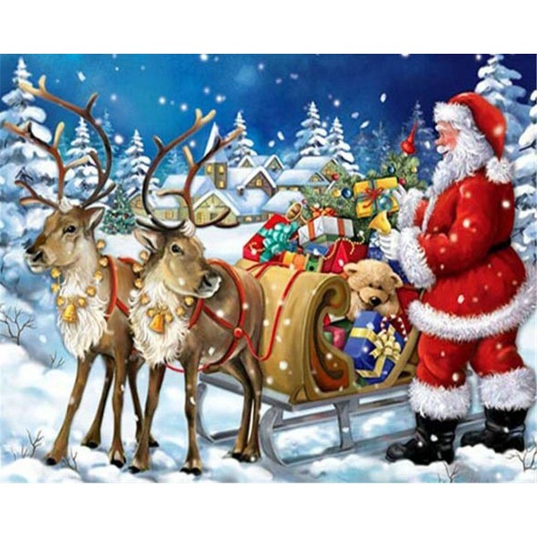 Santa Claus and his elks give gifts Painting By Numbers UK