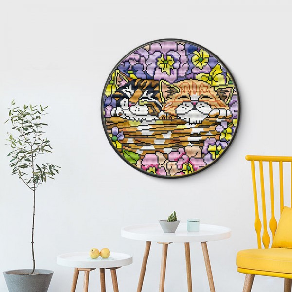 11ct cross stitch | Cat Round Cross Stitch（36x36cm） Painting By Numbers UK