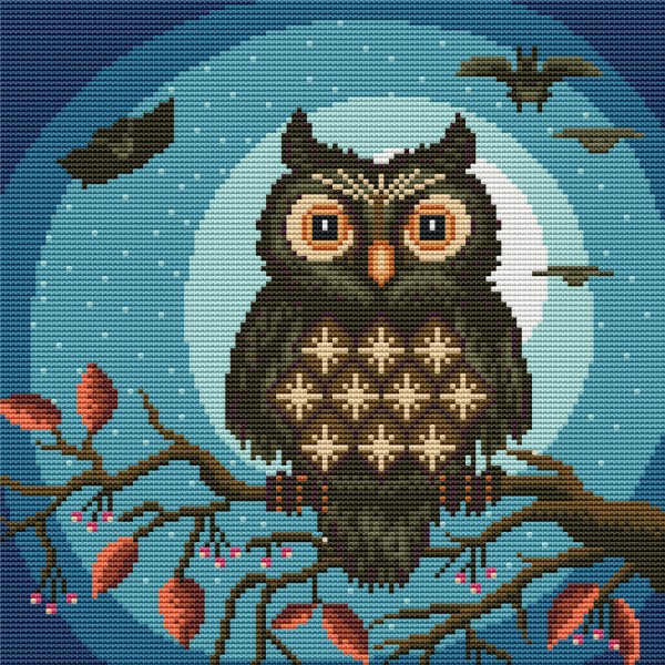11ct Full cross stitch | Owl（36x36cm） Painting By Numbers UK