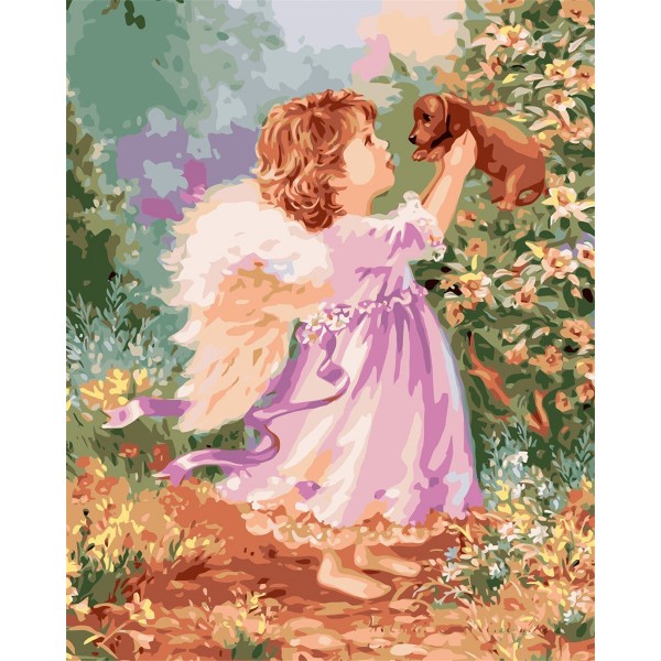Angel girl and puppy Painting By Numbers UK
