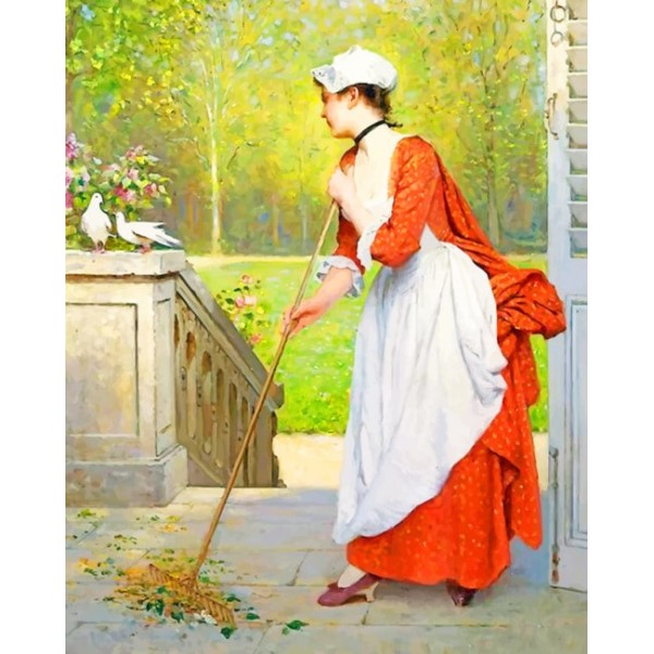 Joseph Caraud Cleaning Woman   (40X50cm) Painting By Numbers UK