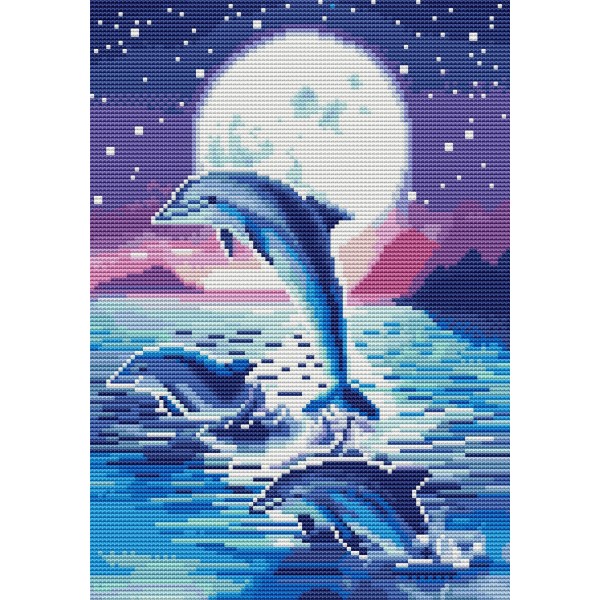 11ct Full cross stitch | dolphin（30x40cm） Painting By Numbers UK