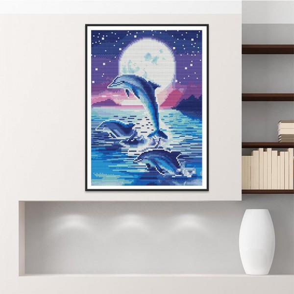 11ct Full cross stitch | dolphin（30x40cm） Painting By Numbers UK