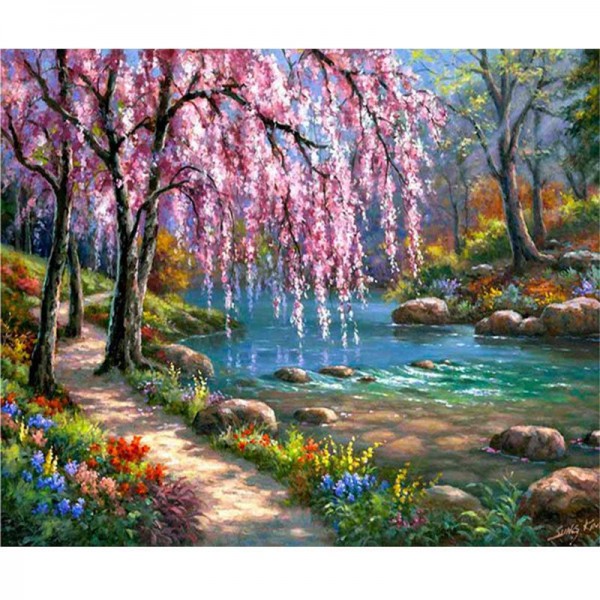 11ct Full cross stitch | Forest stream（30x40cm） Painting By Numbers UK
