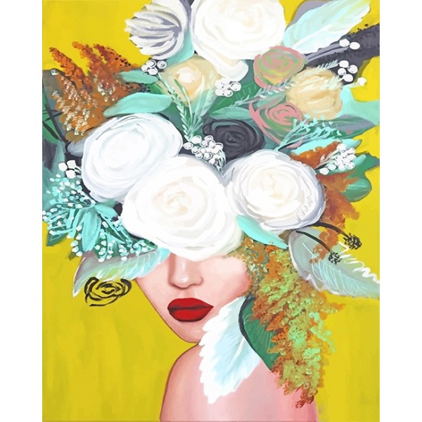 Abstract Girl Garden Roses (40X50cm) Painting By Numbers UK
