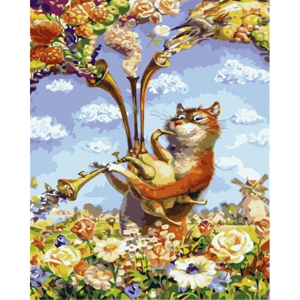 Cat with accompaniment among flowers Painting By Numbers UK