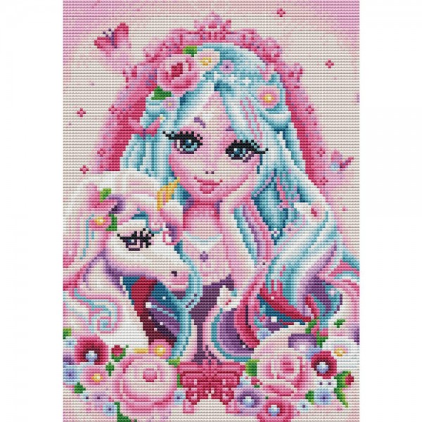 14ct Full cross stitch | Cartoon Girl（30x40cm） Painting By Numbers UK