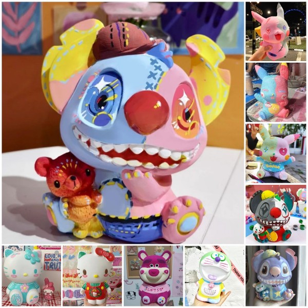 Cartoon DIY Hand-painted Piggy Bank White Embryo Vinyl Plaster Doll Toy Painting By Numbers UK