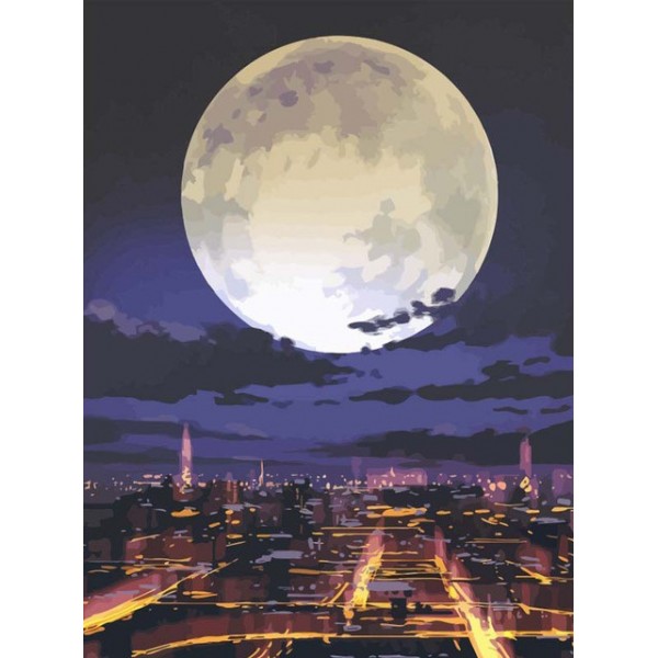 City and moon- 40*50cm Painting By Numbers UK