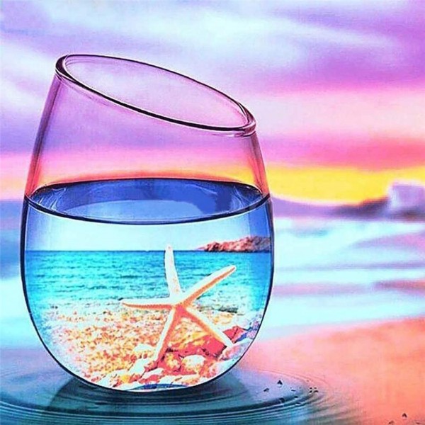 Seaside beach scenery in a wine glass Painting By Numbers UK