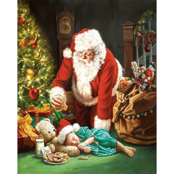 Santa Claus gives gifts to sleeping little girl Painting By Numbers UK